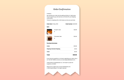 Daily UI:: 017 Email Receipt branding cake daily ui 017 daily ui 17 daily ui challenge dailyui dailyui017 dailyui17 design dessert email email receipt graphic design illustration receipt ui ui design ux ux design vector