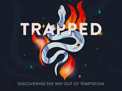Trapped bible branding church church resources fire flame illustration logo ministry sermon art sermon branding sermon series snake tempatation vector
