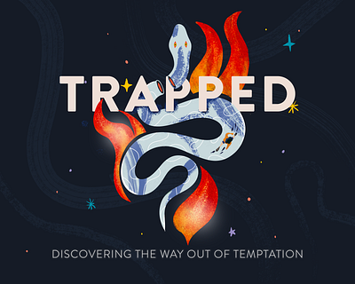 Trapped bible branding church church resources fire flame illustration logo ministry sermon art sermon branding sermon series snake tempatation vector