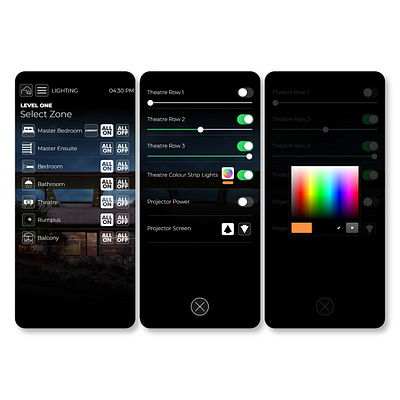 Smart Home Automation GUI for Mobile UIX app app design automation graphic design gui icons interface lighting control lights mobile phone smart home ui uix