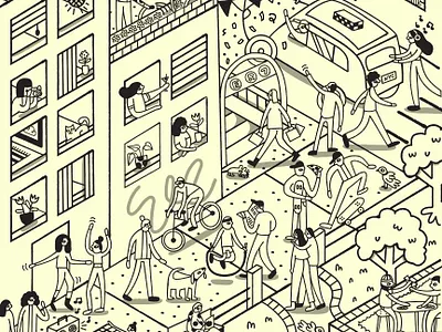 NYC Mural Pt 1 animal busy city dog fun human illustration mural music new york nyc park people picnic pigeon run skateboard taxi walk window