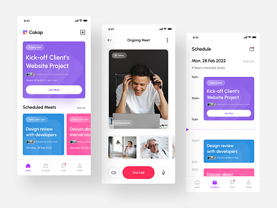 Cakap - Meeting Mobile App app calendar chat clean conference conversation design meet meeting meeting app mobile mobile app online meet online meeting schedule task ui uidesign video call zoom
