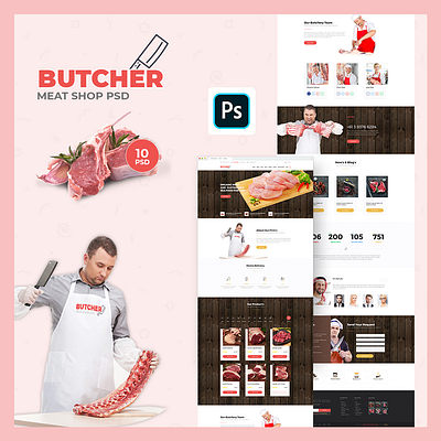 Butcher - Meat Shop & Crane PSD Template