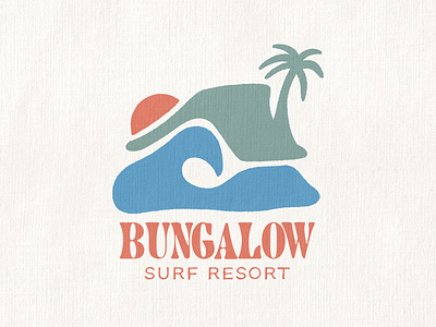 Bungalow Surf Resort Logo Mark branding bungalow hand drawn hand drawn logo ocean resort resort branding surf surf art surf brand surf logo surf resort travel tropical tropical bungalow tropical house