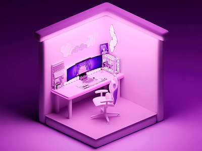 3D Visual - Purple Game-zone Design 3d 3d art 3d art work 3d design 3d interior design 3d model 3d purple design 3d rendering abstract creative design design insparation desk organization desk organizing abstract game zone interior design micro living modern purple purple design