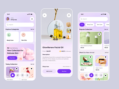 Beauty Store Mobile App beauty beauty app cosmetic e commerce makeup minimalist mobile mobile app product shop shopify skin skincare store swiss ux