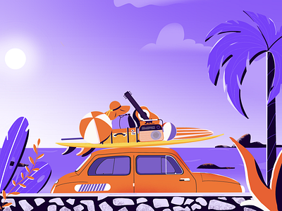 Vacation illustration animation app booking branding car design hotel illustration logo movie nature road trip surfing travel trip typography ui ux vacation vector