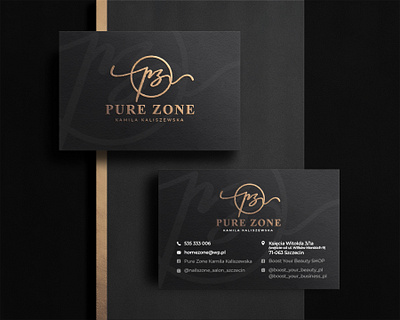 Pure Zone business card address beauty beauty studio black branding business card card design gold gold varnish grey id card logo loveliness nails print printing pure zone woman women