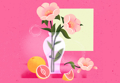 Flowers and grapefruit art art work colourful daily sketch digital art dribble flat design flat illustration flowers grapefruit graphic design illo illustration inspiration procreate raster graphic summer vibe texture vase vector