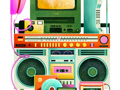 90s Nostalgia 90s boombox camera cd flat illustration nostalgia phone texture vcr vhs