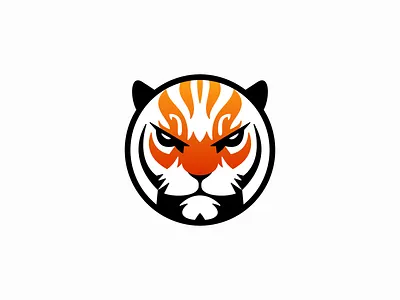 Tiger Logo for Sale animal branding carnivore cat circular design feline gaming geometric illustration logo mark mascot power sports stripes strong tiger vector wild
