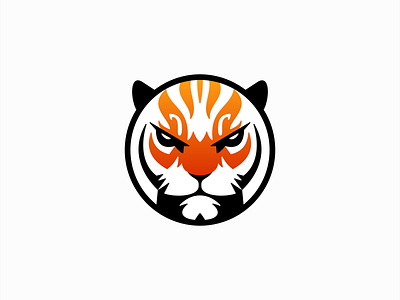 Tiger Logo for Sale animal branding carnivore cat circular design feline gaming geometric illustration logo mark mascot power sports stripes strong tiger vector wild