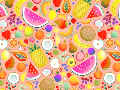Fruit Punch apple banana fruit illustration lemon pattern pineapple plum texture tropical vector watermelon