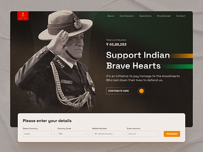 Indian Army Donation army armydonation charity contribute donation homepage india indianairforce indianarmy indiannavy military mission soldier typography ui uidesign uiux ux web webdesign