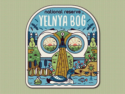 Yelnya Bog belarus binoculars birding birds birdwatching bog flat illustration line art marsh national nature park print reserve sticker travel wetland yelnya