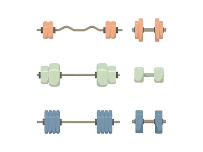 set of barbells and dumbbells cartoon