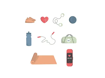 set of fitness accessories cartoon