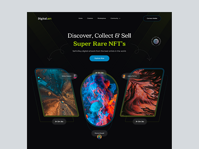 NFT Marketplace Landing Page app design blockchain crypto cryptocurrency etherium gaming header landing page nft nft dashboard nft market nft marketplace nft ui platform ui ux uxui web ui website website design