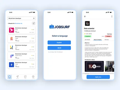 Jobsurf UI/UX Design app design app ui bangla bangladesh blue ui design job app jobsurf ui ux
