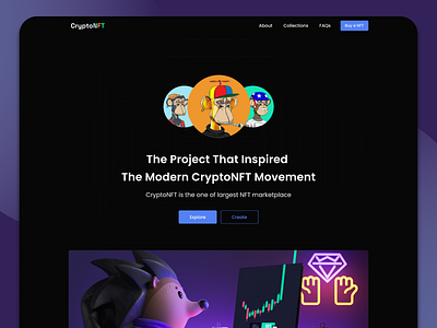 NFT Website Design crypto landing page design design dribbble shot eth figma landing page ux design minimal mobile ui mockup nft nft landing page nft website product design solana ui ui design uidesign uxdesign uxui design website