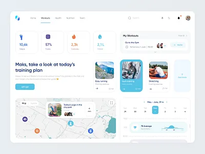 Fitness Tracker Dashboard calendar calories charts dashboard dashboard fitness fitness gym health map nutrition saas sport tasks team training plan trainings web app web dashboard web system workout