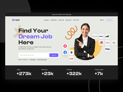 Drejob Finder Web Header dream job dream job website employe engagement employement employer find job header hiring homepage job application job finder website job listing job platform job portal landing page search job ui design ux design website