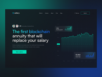 UI/UX design for blockchain technology Landing Page blockchain crypto cryptocurrency darkmode finance financial graphs investsment landing page site tokens uiux webdesign