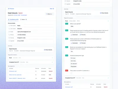 Candidate profile + form results candidate candidate profile crm form greenhouse history job jobs lever list profile profile details recruiting recruitment slide panel slider status table teero typeform
