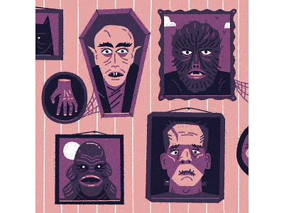 Ghoul Gallery adobe creatures creepy flat design frames gallery ghoul graphic halloween illustration illustrator monsters muti purple spooky vector