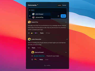 Comment section modal (Dark mode) app design minimalism ui uiux ux