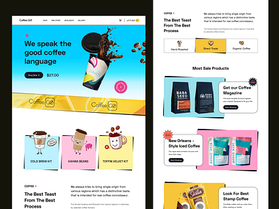 Coffee Shop Website Design - Coffee Go coffee web template colorful design 2022 figma template homepage landing page design uihut web design 2022 web design resource webdesign website website design