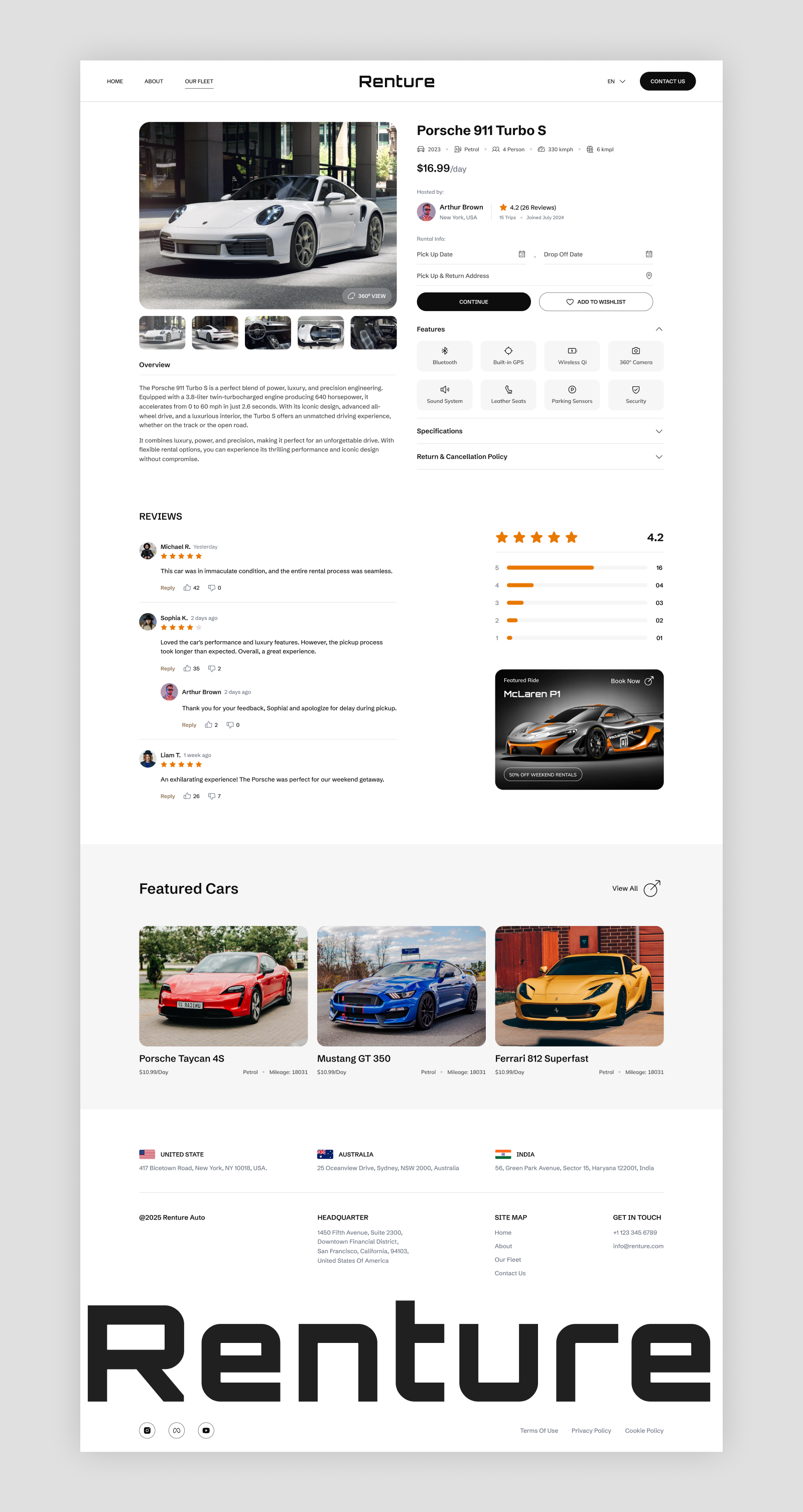 🚗 Renture – Luxury Car Rental Website UI by Yudiz Solutions Ltd on Dribbble