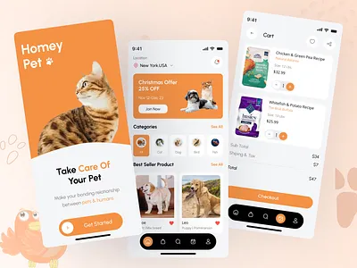 Pet Food Accessories Mobile Shop App animallovers app application charity dogs mobile app mobile application online shopping pet pet care pet clinic pet food ecommerce pet tracking pet vet petrescue puppy responsive design shelterpets uxui white