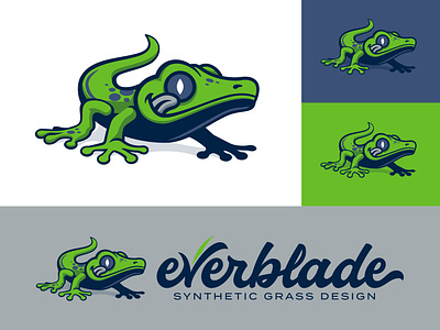 Everblade™ Branding branding design glow illustration lettering lime green lizard logo mascot navy turf