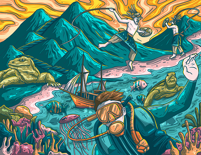 Beautiful of Labuan Bajo artwork design illustration