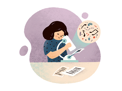 Inspecting Music Sheets book illustration character digital art digital illustration explore illustration inspect microscope music notes music sheet notes procreate procreate art study