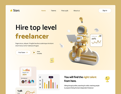 Stars is a Freelancer Hiring Platform Landing Page 3d clean ui freelance freelance designer hiring hiring platform home page illustration job landing page minimal ui uiux ux website