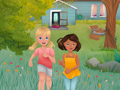 Midwest Summer adventure backyard childhood digital painting excitement exploration friends girls happy illustration joy memories midwest nostalgia sisters summer