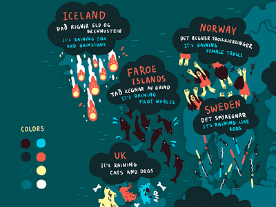 It's Raining countries digital art digital illustration europe idioms illustrated map illustration languages map procreate procreate art rain rainfall sayings trolls