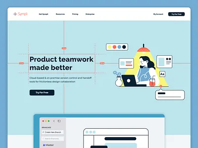 Sympli branding collaboration handoff handover hero homepage illustration landing page sympli ui version control webpage website