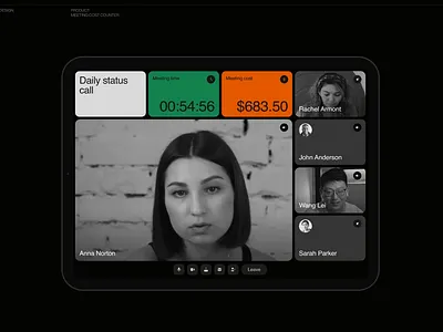 Meeting Cost Counter agenda animation chat conference dark mode dashboard dashboard ui event meetin ui meeting meeting room online meeting product design saas seminar ui ux video video call video chat