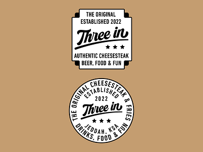 Three In badge branding cheese graphic logo typographic