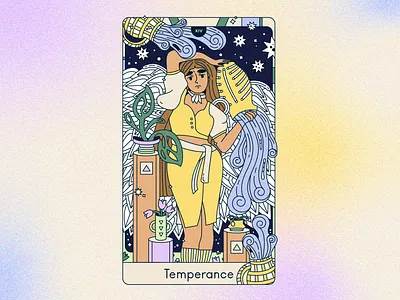 Temperance (XIV) illustration line art tarot tarot cards