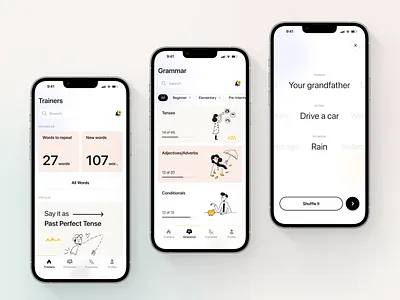 Gramma | English grammar trainer app education english grammar illustration mobile mobile design translate ui ux