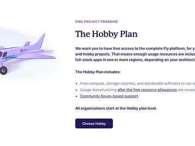 Hobby Plan fly illustration plane pricing tech ui web design