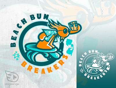 BEACH BUM BREAKERS branding chipdavid dogwings drawing illustration logo sports suefer trading cards vector