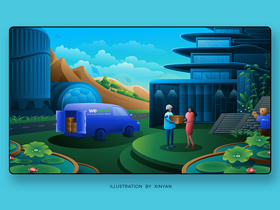 Green Eco Illustration_2 banner illustration car delivery man energy vehicle environment futuristic city green ecology hero section illustration homepage illustrator illustration landscape illustration lotus flowers natural scenery outdoor panda mascot solar energy vector villa wallpaper web page illustration