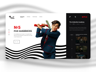 Umbrella Academy Netflix | Shot for practice actor character clean ui comics concept dailyui hero makeevaflchallenge makeevaflchallenge6 movie netflix redesign series stream tv show ui design umbrella academy web design