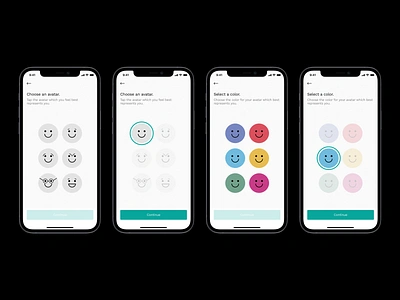 Onboarding Mobile Screens account app avatar clean colors design process experience goals interface mobile onboarding profile setup smile step by step stickers ui user ux walkthrough