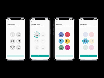 Onboarding Mobile Screens account app avatar clean colors design process experience goals interface mobile onboarding profile setup smile step by step stickers ui user ux walkthrough